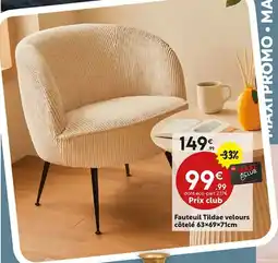Maxi Bazar Fauteuil Tildae velours côtelé offre