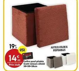 Maxi Bazar Coffre pouf pliable Scott velours côtelé offre