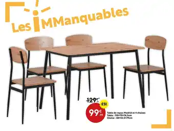 Maxi Bazar Table de repas Madrid et 4 chaises offre