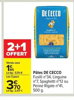 Carrefour DE CECCO Pâtes offre