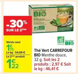 Carrefour CARREFOUR BI0 Thé Vert offre