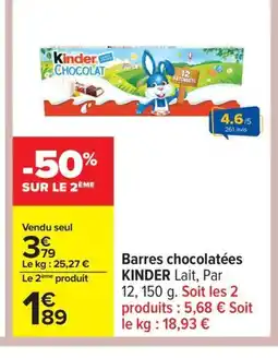 Carrefour KINDER Barres chocolatées offre