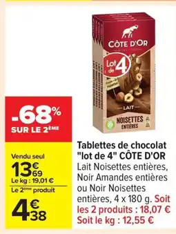 Carrefour CÔTE D'OR Tablettes de chocolat lot de 4 offre