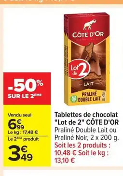 Carrefour CÔTE D'OR Tablettes de chocolat Lot de 2 offre