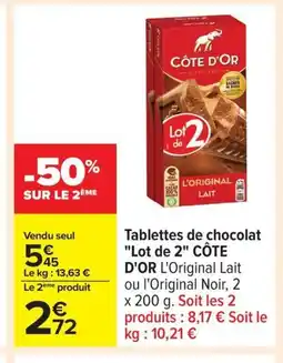 Carrefour CÔTE D'OR Tablettes de chocolat Lot de 2 offre