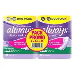 Carrefour Market Always discreet protections hygiéniques pour fuites urinaires pack promo offre