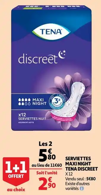 Auchan Tena serviettes maxi night discreet offre