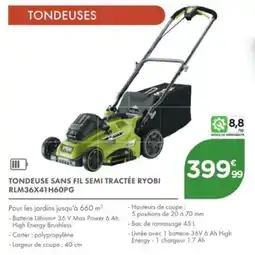 Point Vert Tondeuse sans fil semi tractée ryobi rlm36x41h60pg offre