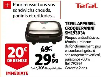 Auchan Tefal appareil croque panini sm193d34 offre