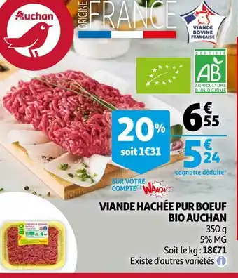 Auchan Auchan viande hachée pur boeuf bio offre