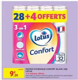 Intermarché PAPIER HYGIÉNIQUE CONFORT BLANC X28 LOTUS offre