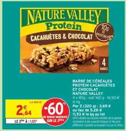 Intermarché BARRE DE CÉRÉALES PROTEIN CACAHUÈTES ET CHOCOLAT NATURE VALLEY offre