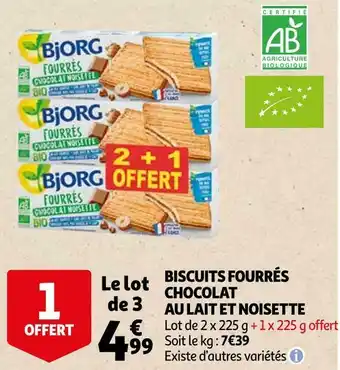 Auchan Bjorg biscuits fourrés chocolat au lait et noisette offre