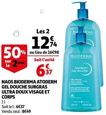 Auchan Bioderma naos atoderm gel douche surgras ultra doux visage et corps offre