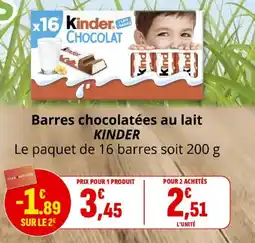 Coccimarket Barres chocolatées au lait kinder offre