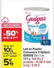 Carrefour GUIGOZ Lait en Poudre Croissance 3 Optipro offre