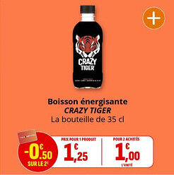 Coccimarket Boisson énergisante crazy tiger offre