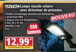 Norma Entac lampe murale solaire avec détecteur de présence offre