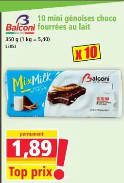 Norma Balconi 10 mini génoises choco fourrées au lait offre