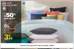 Carrefour Linge de lit Uni coton 57 fils offre