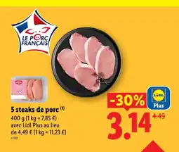 Lidl 5 steaks de porc offre