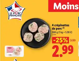 Lidl 4 crépinettes de porc offre