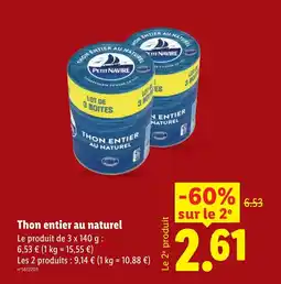 Lidl Thon entier au naturel offre
