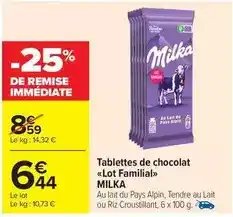 Carrefour Market Milka - tablettes de chocolat offre
