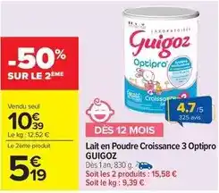 Carrefour Market Lait en poudre croissance 3 optipro offre