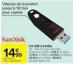 Carrefour Market Sandisk - clé usb 3.0 64go offre