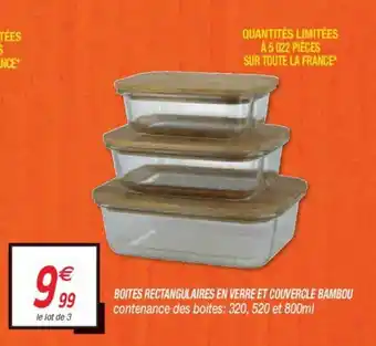 Netto Boites rectangulaires en verre et couvercle bambou offre