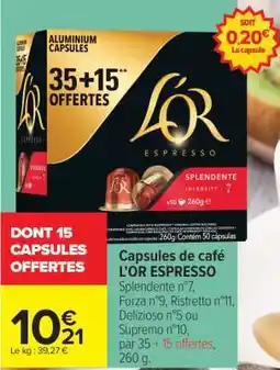 Carrefour Market Capsules de café L'OR Espresso offre