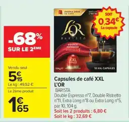 Carrefour Market Capsules de Café XXL L'OR offre