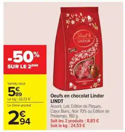 Carrefour Market Oeufs en chocolat Lindor LINDT offre