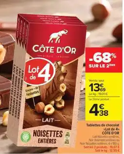 Carrefour Market Tablettes de chocolat Lot de 4 CÔTE D'OR offre