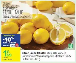 Carrefour Citron jaune CARREFOUR BIO offre