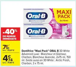 Carrefour Dentifrice Maxi Pack ORAL B 3D White Advanced Luxe offre