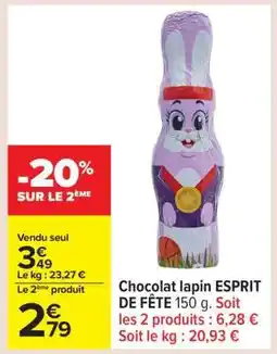 Carrefour Chocolat lapin ESPRIT DE FÊTE 150 g offre