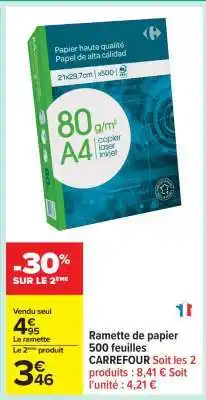 Carrefour Ramette de papier 500 Feuilles offre