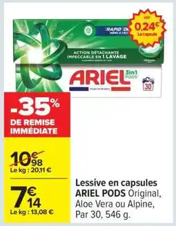 Carrefour Lessive en capsules ARIEL PODS+ offre