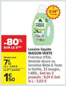 Carrefour Lessive Liquide 'Maison Verte' offre
