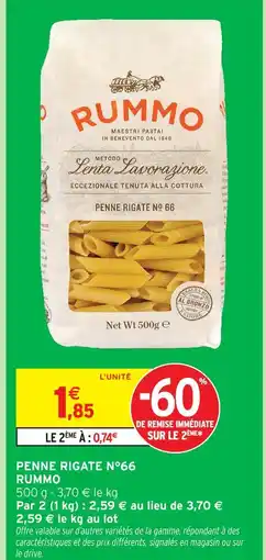 Intermarché Rummo penne rigate n°66 offre