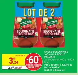 Intermarché Panzani sauce bolognaise 100% pur boeuf offre