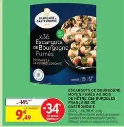 Intermarché Française de gastronomie escargots de bourgogne moyen fumés au bois de hêtre x36 surgelés offre