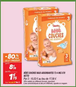 Netto Netto bébé couches maxi absorbantes t3 4-9kg x70 offre