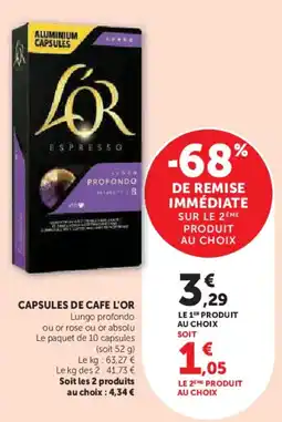 Hyper U Capsules de cafe l'or offre
