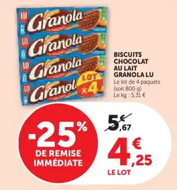 Hyper U Biscuits chocolat au lait granola lu offre