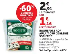 Hyper U Roquefort aop au lait cru de brebis societe offre