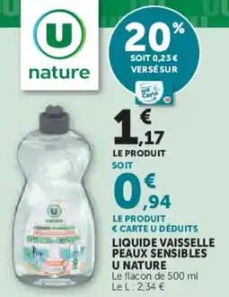Hyper U Liquide vaisselle peaux sensibles u nature offre