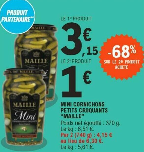 Promo Mini cornichons petits croquants "maille" chez E.Leclerc